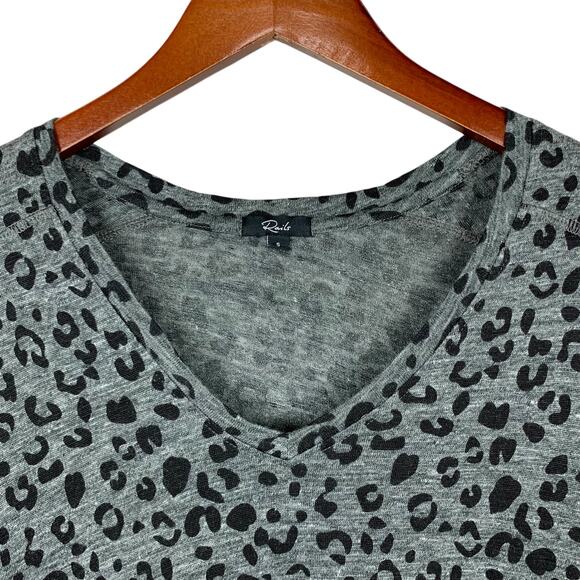 Rails Sami Long Sleeve Tee Top Charcoal Leopard Linen Blend Knit Women's S - Picture 2 of 7